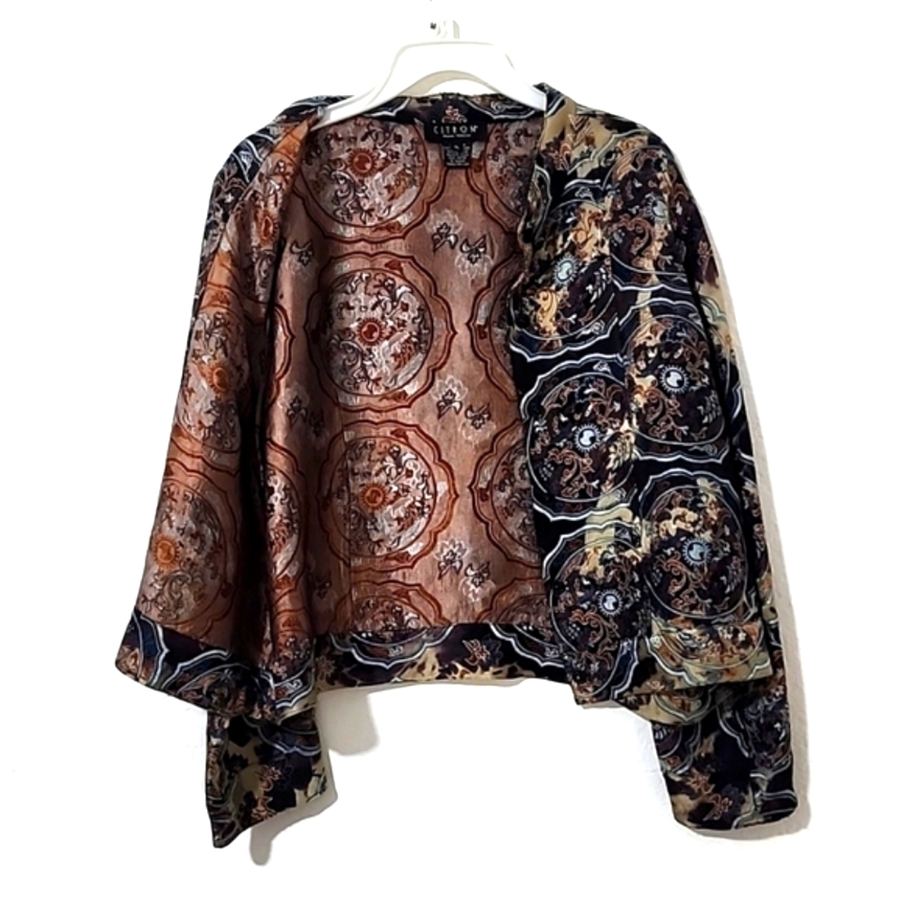 Citron Santa Monica Women's Silk Blend Brocade Hand Dyed Jacket.  Size XL - Picture 3 of 8